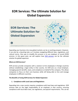 EOR Services The Ultimate Solution for Global Expansion