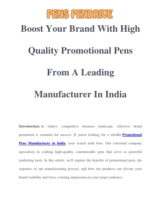 Boost Your Brand With High Quality Promotional Pens From A Leading Manufacturer