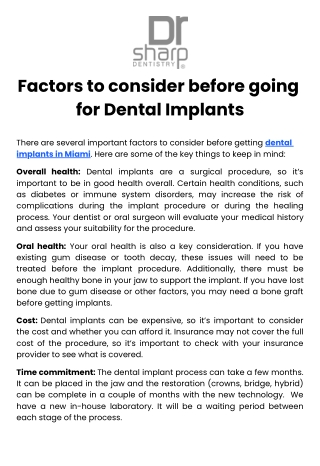 Factors to consider before going for Dental Implants