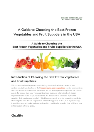 A Guide to Choosing the Best Frozen Vegetables and Fruit Suppliers in USA