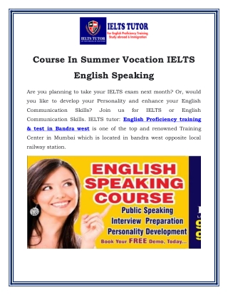 Course In Summer Vocation IELTS English Speaking