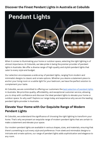 Discover the Finest Pendant Lights in Australia at Cobuilds in 2023
