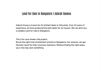 Land For Sale in Bangalore | Adarsh Savana