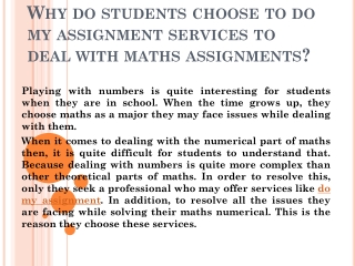 Why do students choose to do my assignment