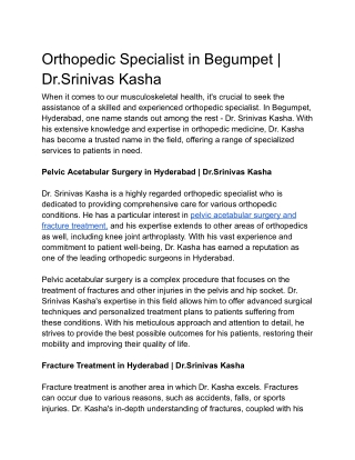 Orthopedic Specialist in Begumpet _ Dr.Srinivas Kasha