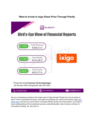 Want to Invest in Ixigo Share Price Through Planify