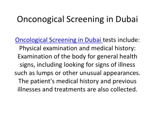 Onconogical Screening in Dubai