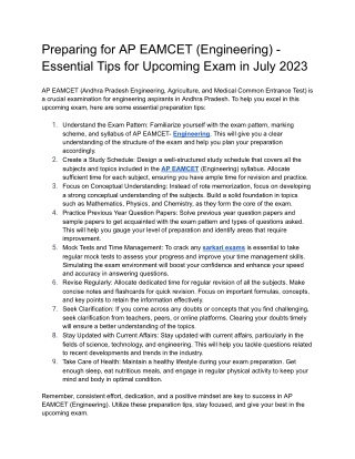 Preparing for AP EAMCET (Engineering) - Essential Tips for Upcoming Exam in July 2023