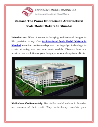 Unleash The Power Of Precision Architectural Scale Model Makers In Mumbai