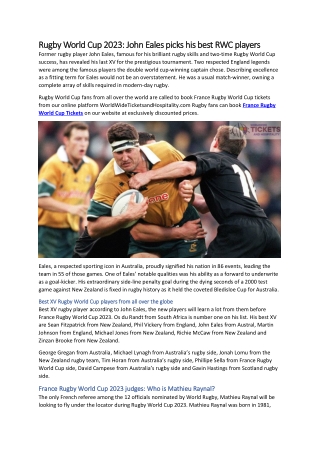 Rugby World Cup 2023 John Eales picks his best RWC players