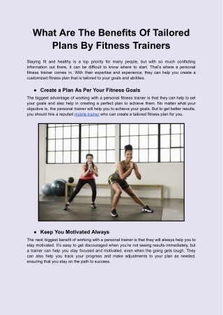 What Are The Benefits Of Tailored Plans By Fitness Trainers