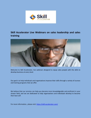 Skill Accelerator Live Webinars on sales leadership and sales training