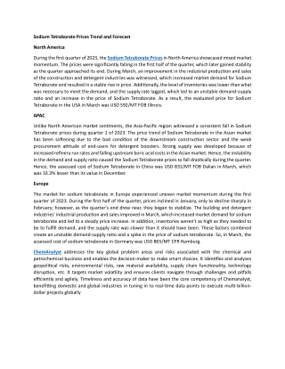 Sodium Tetraborate Prices Trend and Forecast