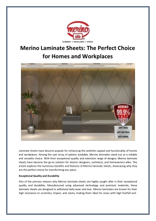 Merino Laminate Sheets The Perfect Choice for Homes and Workplaces
