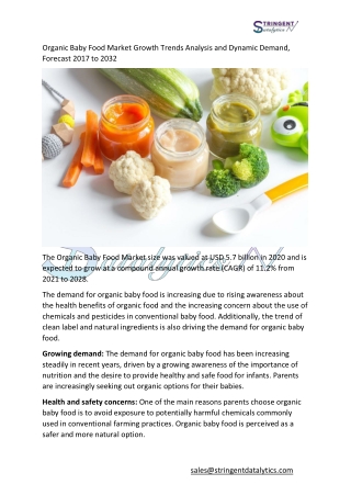 Organic Baby Food Market Growth Trends Analysis and Dynamic Demand, Forecast 201