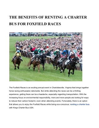 The Benefits Of Renting A Charter Bus For Foxifield Racing|Kings Charter Bus USA