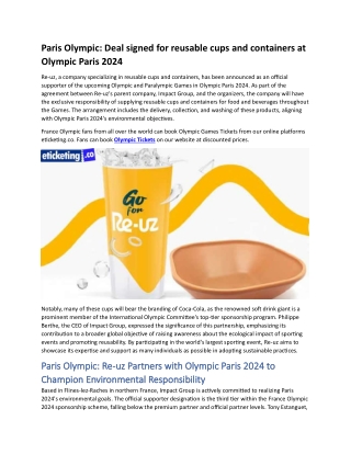 Paris Olympic Deal signed for reusable cups and containers at Olympic Paris 2024