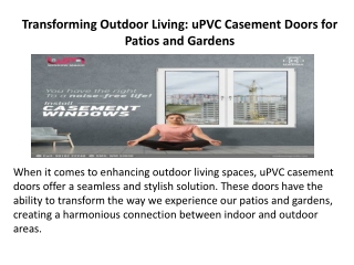 Transforming Outdoor Living uPVC Casement Doors for Patios and Gardens