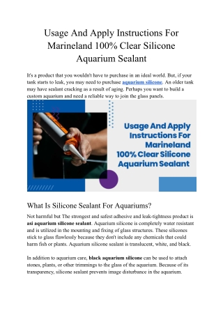 Usage And Apply Instructions For Marineland 100% Clear Silicone Aquarium Sealant