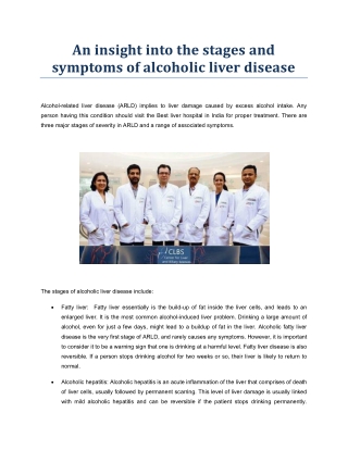 An insight into the stages and symptoms of alcoholic liver disease