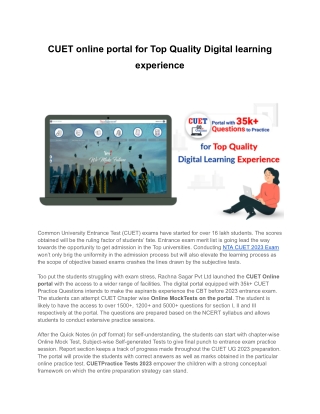 CUET online portal for Top Quality Digital learning experience