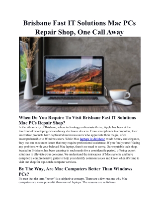 Brisbane Fast IT Solutions Mac PCs Repair Shop