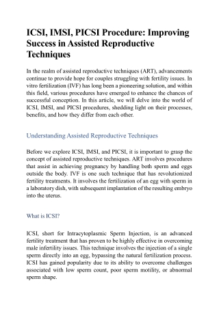 ICSI, IMSI, PICSI Procedure: Improving Success in ART