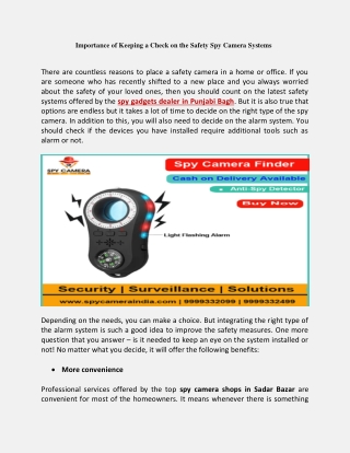 Importance of Keeping a Check on the Safety Spy Camera Syste