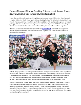 France Olympic  Olympic Breaking Chinese break dancer Shang Xiaoyu works his way toward Olympic Paris 2024