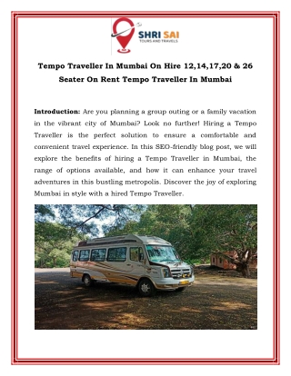 Tempo Traveller In Mumbai On Hire 12,14,17,20 & 26 Seater On Rent Tempo Traveller In Mumbai