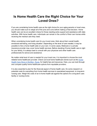 Is Home Health Care the Right Choice for Your Loved Ones?