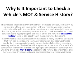 Why Is It Important to Check a Vehicle's MOT & Service History
