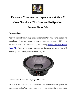 Audio Speaker Dealer Near Me Call-9870270414