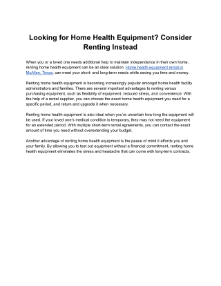 Looking for Home Health Equipment? Consider Renting Instead