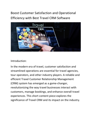 Boost Customer Satisfaction and Operational Efficiency with Best Travel CRM Software