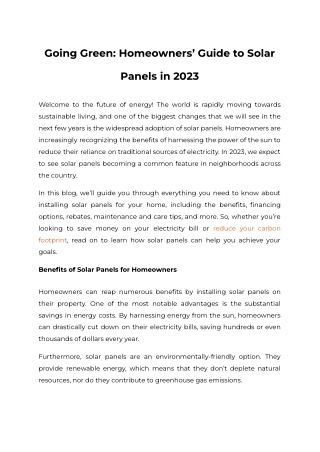 Going Green Homeowners’ Guide to Solar Panels in 2023