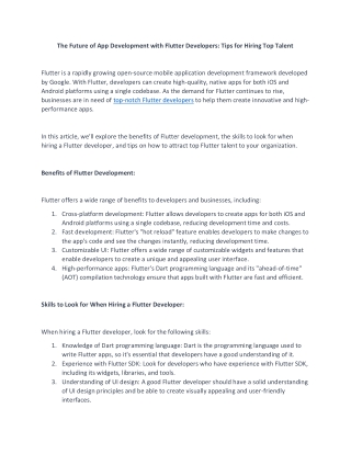 The Future of App Development with Flutter Developers Tips for Hiring Top Talent