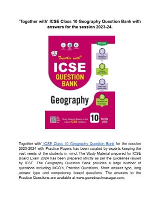 ‘Together with’ ICSE Class 10 Geography Question Bank 2023-24 with Answers