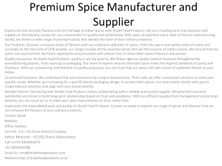 Premium Spice Manufacturer and Supplier