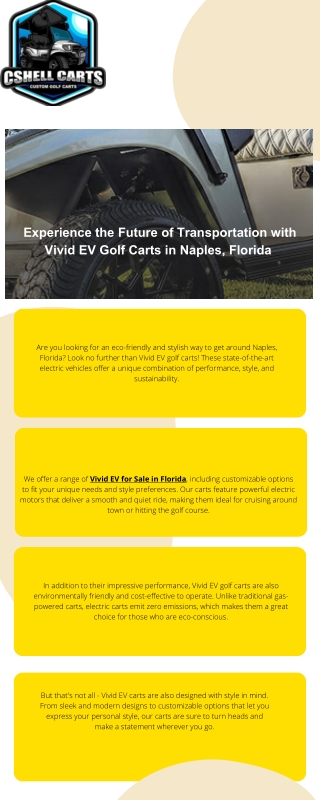 Experience the Future of Transportation with Vivid EV Golf Carts in Naples, Florida