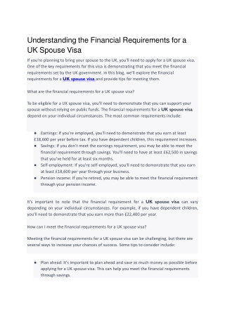 Understanding the Financial Requirements for a UK Spouse Visa