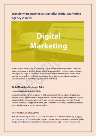 Transforming Businesses Digitally Digital Marketing Agency in Delhi