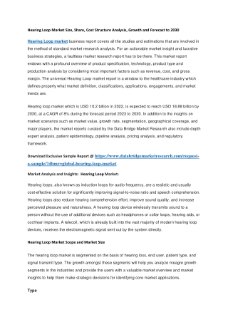 Hearing Loop Market Size, Share, Cost Structure Analysis, Growth and Forecast to 2030