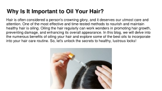 Why Is It Important to Oil Your Hair_