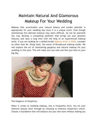 Maintain Natural And Glamorous Makeup For Your Wedding