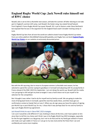 England Rugby World Cup Jack Nowell rules himself out of RWC choice