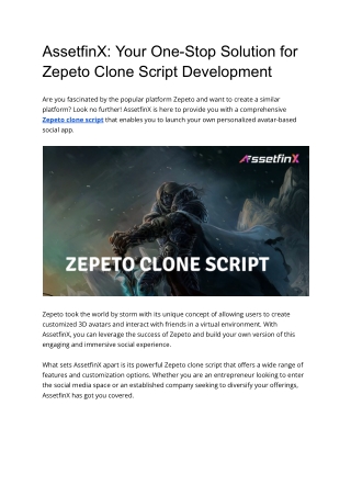 AssetfinX_ Your One-Stop Solution for Zepeto Clone Script Development