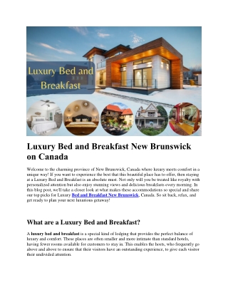 Luxury Bed and Breakfast New Brunswick on Canada
