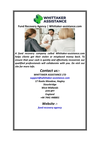 Fund Recovery Agency  Whittaker assistance com