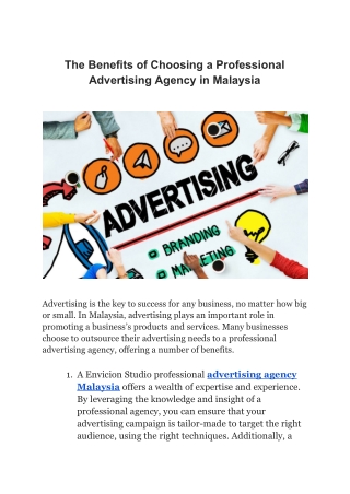 The Benefits of Choosing a Professional Advertising Agency in Malaysia